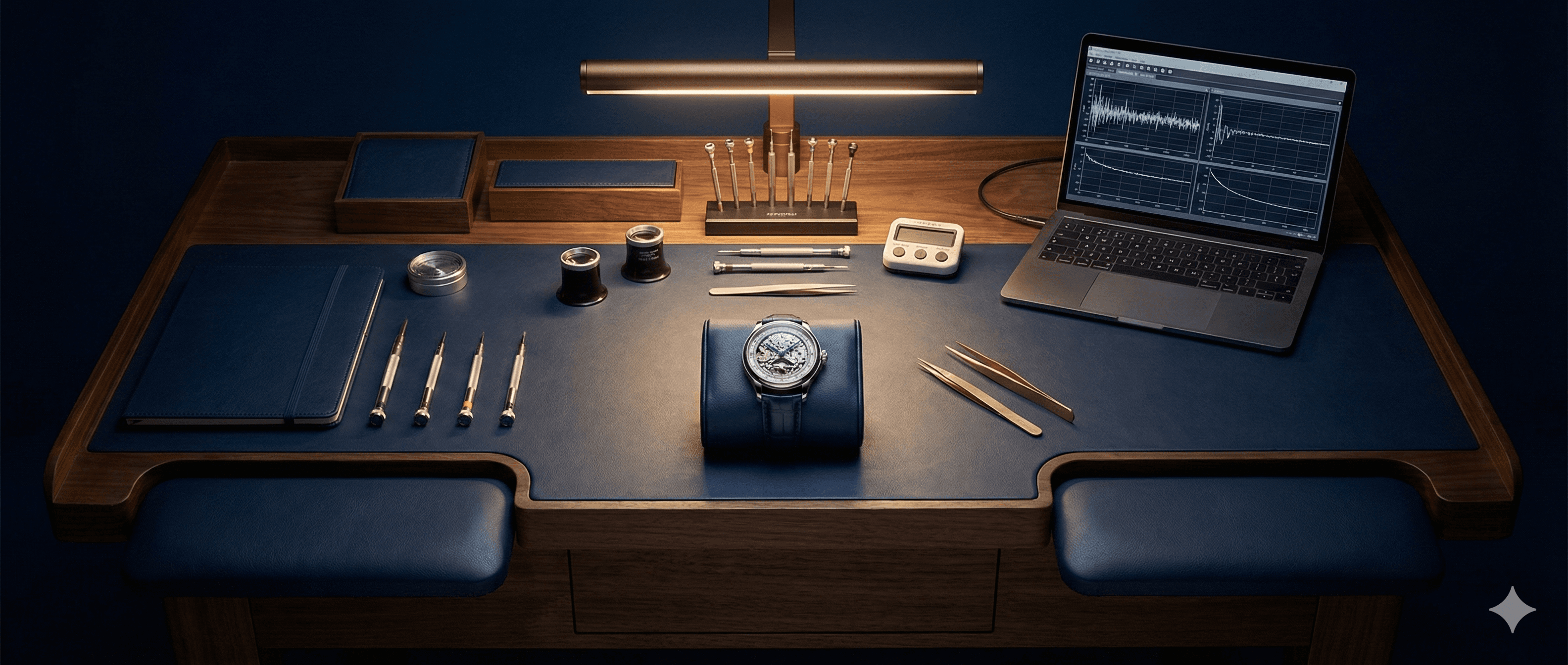 Banco di laboratorio con strumenti analogici e digitali